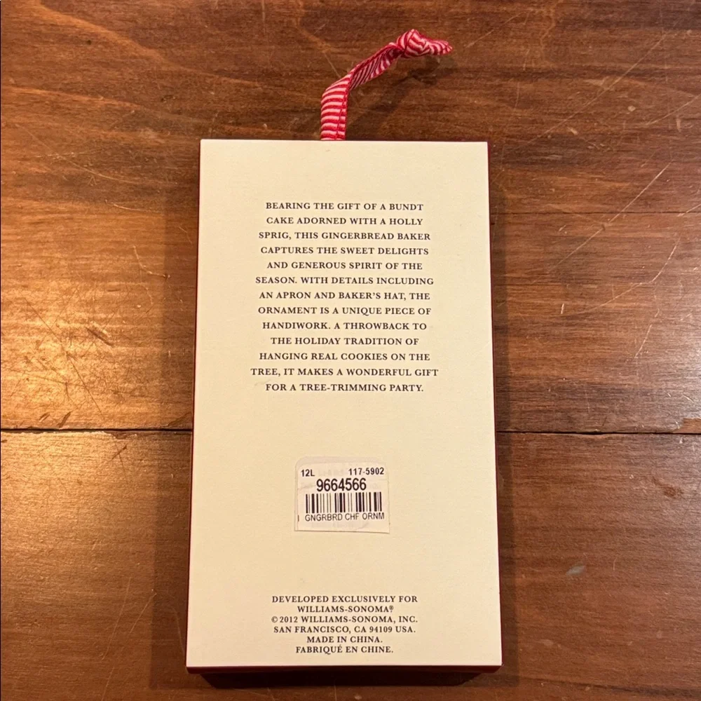 NIB Williams Sonoma Gingerbread Chef Ornament Bakers Bread Christmas Holiday NEW